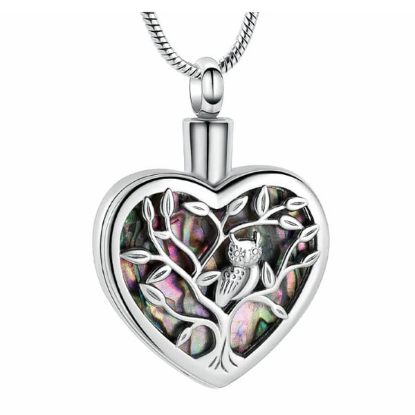 Owl and Abalone Heart Cremation Pendant