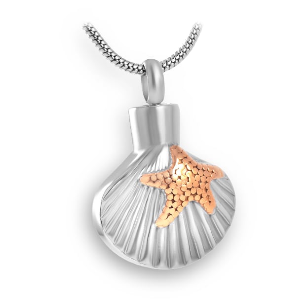 Scallop Shell With Starfish Cremation Pendant