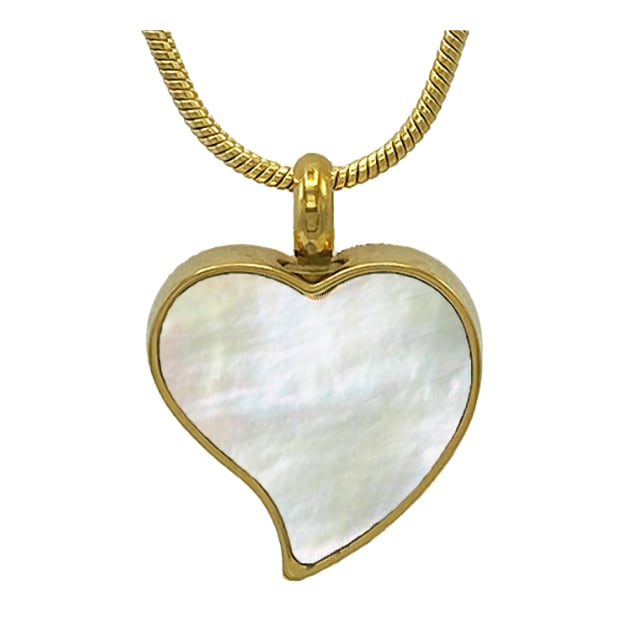 Gold Tone Heart With Mother of Pearl Cremation Pendant