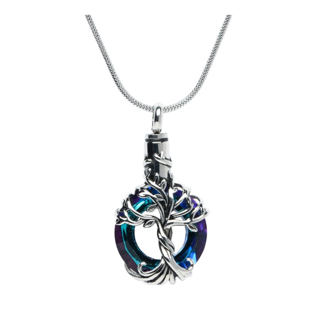 Cut Glass Blue-Green with Tree of Life Cremation pendant