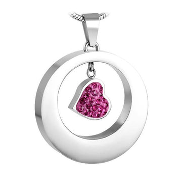 Circle With Pink Heart Cremation Pendant