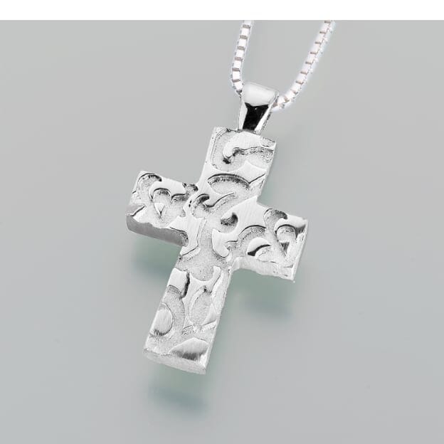 Pewter Cross w/Filigree Cremation Necklace