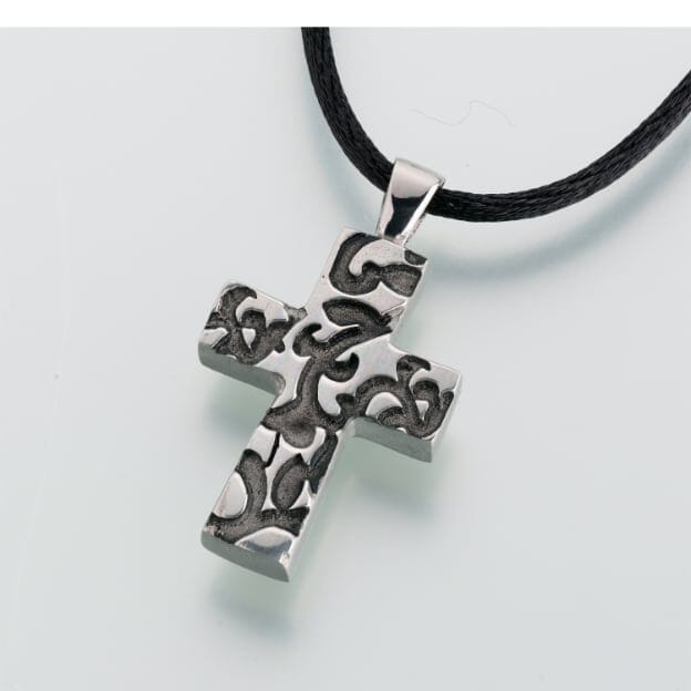 Pewter Cross w/Filigree Cremation Necklace