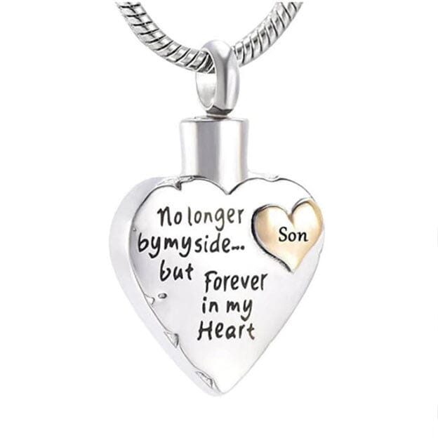 Silver Tone Family Heart Cremation Necklace