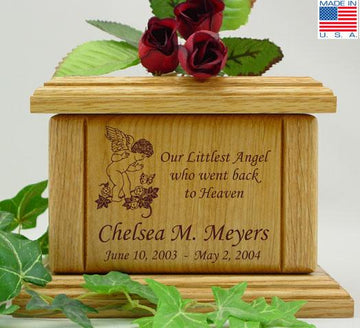 Cherub & Butterfly Wood Infant Cremation Urn