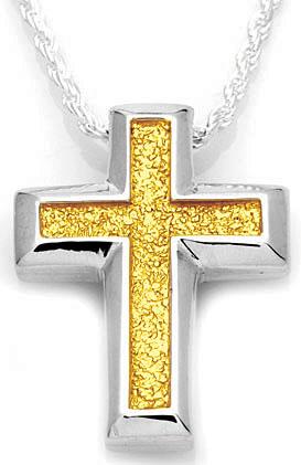 Large Sand Textured Cross with Gold Accent Pendant