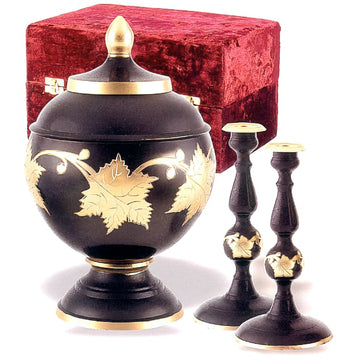 Ebony Leaf Cremation Urn Set