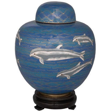 Blue Dolphin Cloisonne Urn