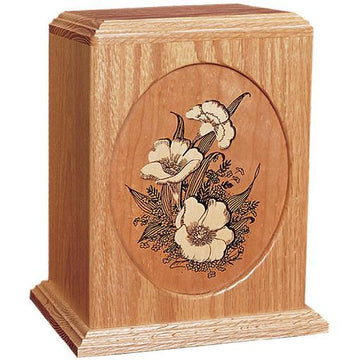 Floral Handcrafted Wood Urn