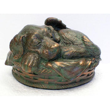 Dog Urn in Cold Cast Bronze Verdigris