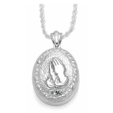 Oval Praying Hands Cremation Necklace