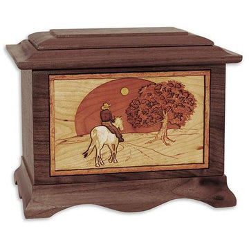 Horse and Moon Wood Urn