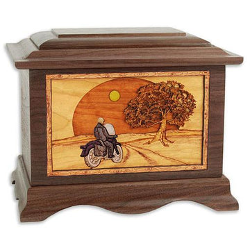 Motorcycle and Moon Wood Urn
