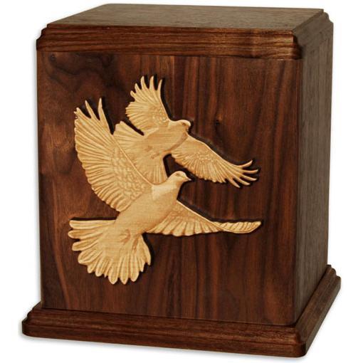 Companion Wood Urn with Inlay Doves