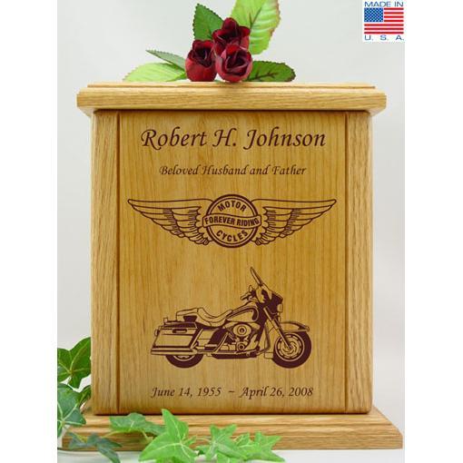 Born to Ride Motorcycle Wood Urn for Him - Wings