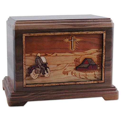 Riding Home Motorcycle and Cross Wood Urn