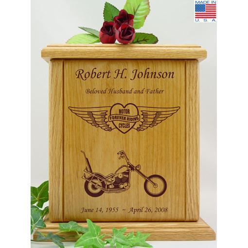 Forever Riding Heart Motorcycle Wood Urn - Chopper