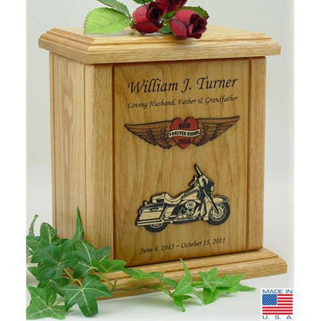 Motorcycle Wood Urn - Heart Embossed