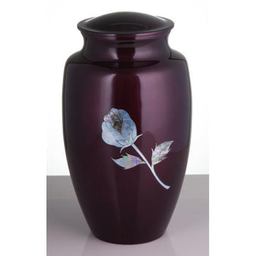 Burgundy Mother of Pearl Inlay Rose Urn
