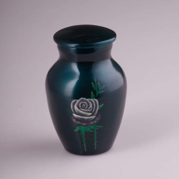 Blue Hand Painted Rose Cremation Keepsake