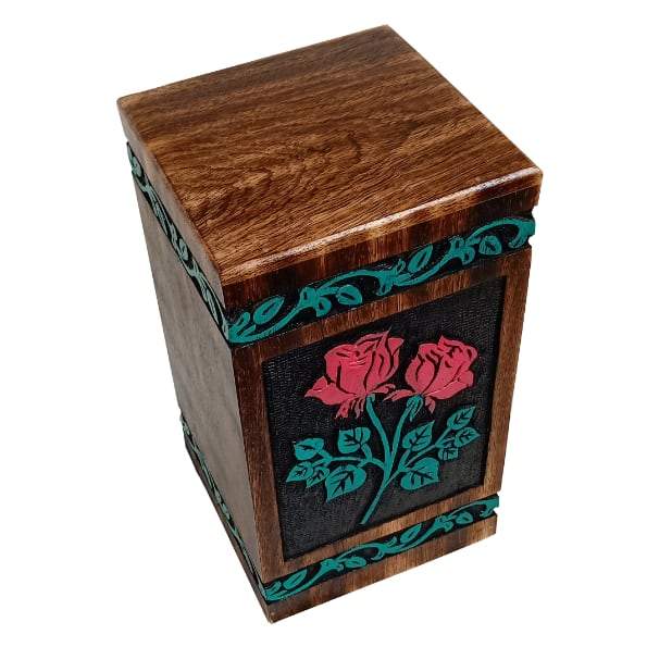 Wooden Urn With Color Roses - Black